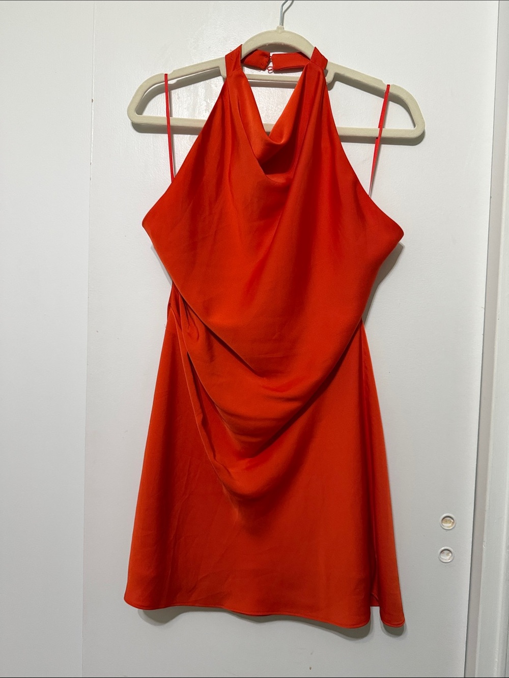 Aritzia Orange Halter Mini Dress with Draped Cowl Neck